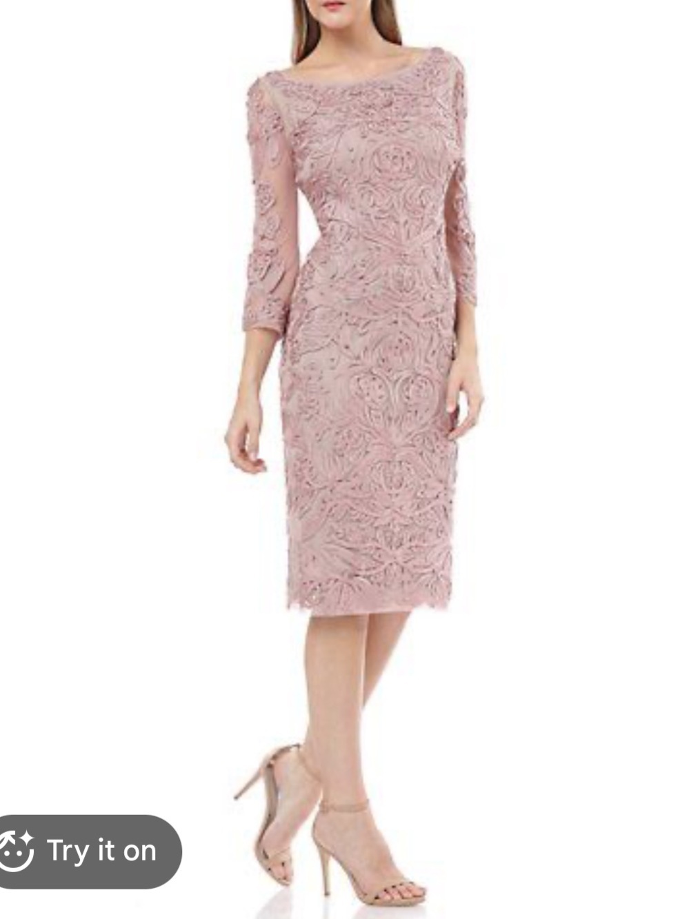 JS COLLECTIONS 3/4 EMBROIDERED SOUTACHE ILLUSIONS LACE SHEATH DRESS Size 4